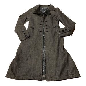 ZARA TRF Lined Black Denim Jacket Coat Medium Below Knee Sherpa/Fur Lapel